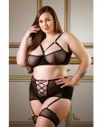 Tease Riley Net Bra, Waist Cincher & Panty Black 3x/4x Sex Toy Product