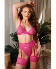 Tease Fallon Geometric Bralette, Garter Belt & Panty Pink S/m Sex Toy Product