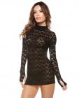 Collared Lace Dress with G-String Black O/S Sex Toy Product