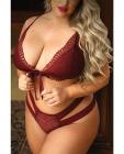 Vixen Good 4 You Lace Triangle Bralette & Panty Burgundy Qn Sex Toy Product