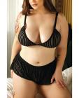 Vixen Striped Mesh Bralette & Shorties Black Qn Sex Toy Product