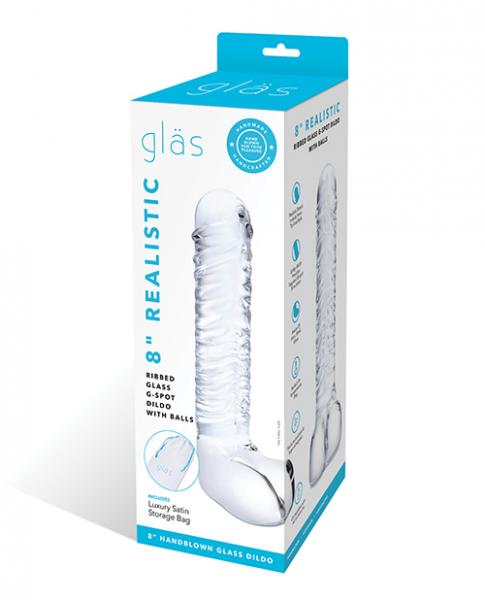 Glas 8" Realistic Ribbed Glass G-spot Dildo W/balls - Clear Sex Toy Product