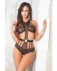 Teddy Halter Lace Top, Strappy Hiphugger Bottom Black O/S Sex Toy Product Image 1