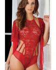 High Neck Lace Halter Teddy & Robe Red O/S Sex Toy Product