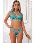 Cage Top & Matching Panty Aqua Neon O/S Sex Toy Product
