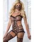 Teddy W/garters, Face Mask & Stockings Gold Leopard O/s Sex Toy Product