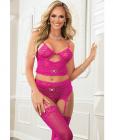 Underwire Lace Corset Top W/open Crotch Garter Panty & Thong Wild Berry O/s Sex Toy Product