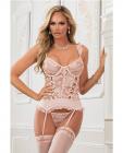 Lace Up Garter Corset W/thong & Stockings Champagne Pink O/s Sex Toy Product