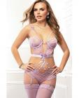 Sumptuous Cutout & Strappy Garter Teddy W/stockings Tropical Lavender O/s Sex Toy Product
