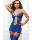 Open Front Cutout Dress W/lace Up Sides & Stockings Blue Ecstasy O/s Sex Toy Product