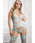 Laced Garter Corset, Hiphugger Panty & Laced Stockings Spring Green O/s Sex Toy Product