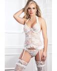Laced Garter Corset, Hiphugger Panty & Laced Stockings White O/s Sex Toy Product