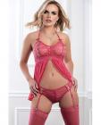 Flyaway Bustier Babydoll, Zipper Cheekini & Stockings Rose Carnation O/s Sex Toy Product