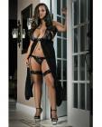 Flyaway Long Dress W/matching Thong & Leg Garters Black 1x/2x Sex Toy Product