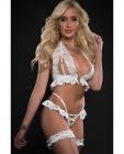 Laced Halter Top, Peek A Boo Thong & Leg Garters Lavish White O/s Sex Toy Product