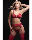 Lace Up Bra W/heart Detail, Garter Belt & Thong Red O/s Sex Toy Product