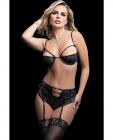 Strappy Underwire Bra, High Waist Boyshort & Stockings Black O/s Sex Toy Product