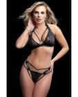 Wide Strap Halter Bra W/cut Outs & Thong Black O/s Sex Toy Product