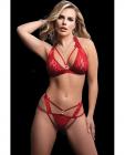 Wide Strap Halter Bra W/cut Outs & Thong Red O/s Sex Toy Product