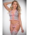 Pinklicious Pin Up Satin Halter Cami, Garter Panty & Stockings Leopard Pastel Pink O/s Sex Toy Product