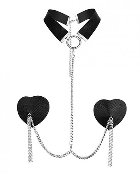 Nipplicious Dominatrix Leather Collar & Pasties W/chain - Black Sex Toy Product