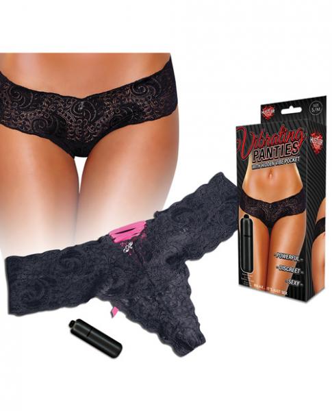 Hustler Vibrating Panties Lace Up Back Thong Black S/M Sex Toy Product