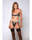 Long Line Bra W/strappy Garter & Lace G-string Pink/black Lg Sex Toy Product