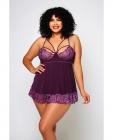 Cross Dye Lace & Microfiber Babydoll & G-string Purple 1x Sex Toy Product