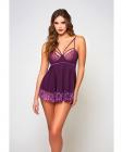 Cross Dye Lace & Microfiber Babydoll & G-string Purple Sm Sex Toy Product
