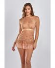 Amber Halter Lace Babydoll W/tiered Pleated Mesh Skirt Hem & G-string Brown Sm Sex Toy Product