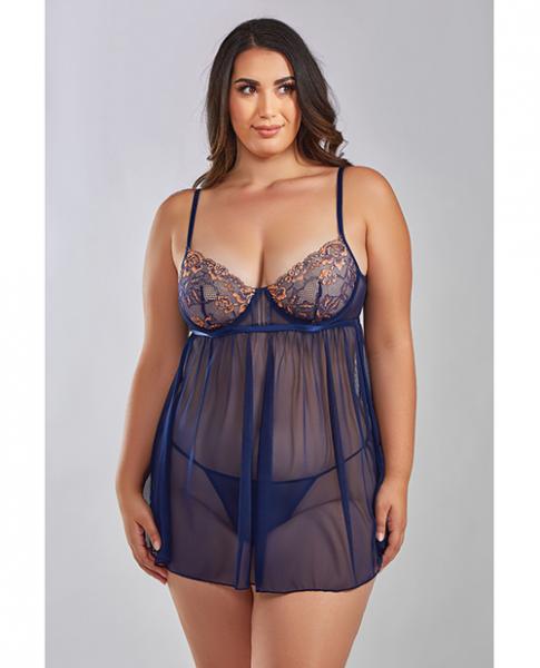 Jennie Cross Dyed Galloon Lace & Mesh Babydoll Navy 2x Sex Toy Product
