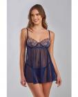 Jennie Cross Dyed Galloon Lace & Mesh Babydoll Navy Md Sex Toy Product