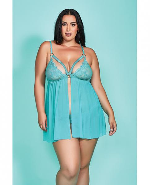 Riley Eyelash Lace Soft Cup Babydoll & Panty Teal 3x Sex Toy Product