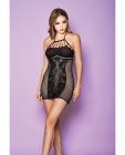 Best Behavior Halter Chemise W/front Floral & Fishnet Side Panels Black O/s Sex Toy Product