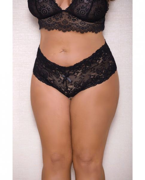 Lace, Pearl Boyshorts Satin Bow Accents Black 3X/4X Sex Toy Product