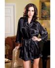Satin 3/4 Sleeve Robe Matching Sash Black S/M Sex Toy Product