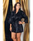 Satin 3/4 Sleeve Robe Matching Sash Black 1X/2X Sex Toy Product