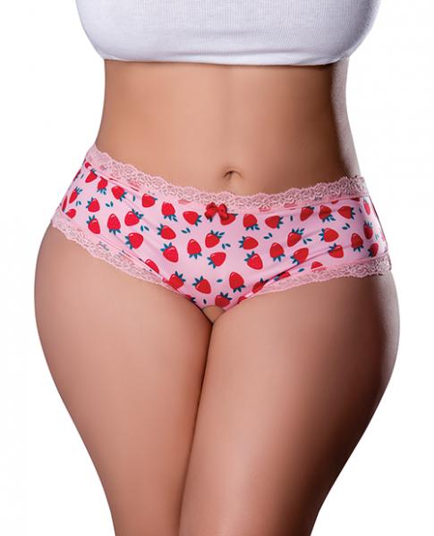 Sweet Treats Crotchless Boy Short W/wicked Sensual Care Strawberry Lube - Pink Qn Sex Toy Product