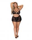 Girl Next Door Strappy Bralette W/flirty Thong Skirt Black 2x Sex Toy Product