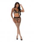 Purrfect Balconette Bra & Garter Panty Animal/black Qn Sex Toy Product