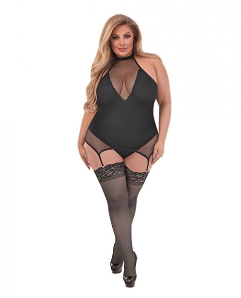 Sexy Time Fiona Halter Merry Widow Teddy W/split Crotch Black Qn Sex Toy Product