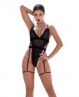 Shadow Panel Bodysuit W/hook & Eye Crotch Closure & Attached Garters Black M/l Sex Toy Product