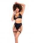Halter Tie Top & High Waisted Bottom W/attachable Garters Black L/xl Sex Toy Product