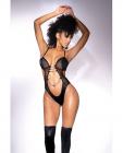 Mesh & Wet-look Bodysuit W/gold Chain Detail Black S/m Sex Toy Product