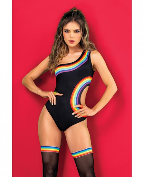 Pride One Shoulder Side Cut Out Bodysuit Black Prints S/m Sex Toy Product