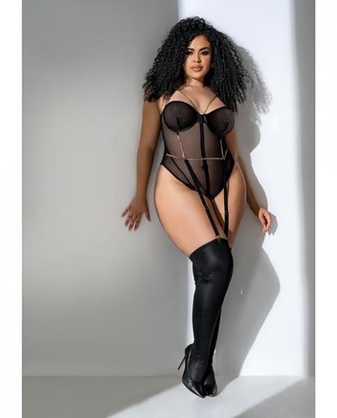 Mesh Bodysuit W/gold Chain Detail Black 3x/4x Sex Toy Product