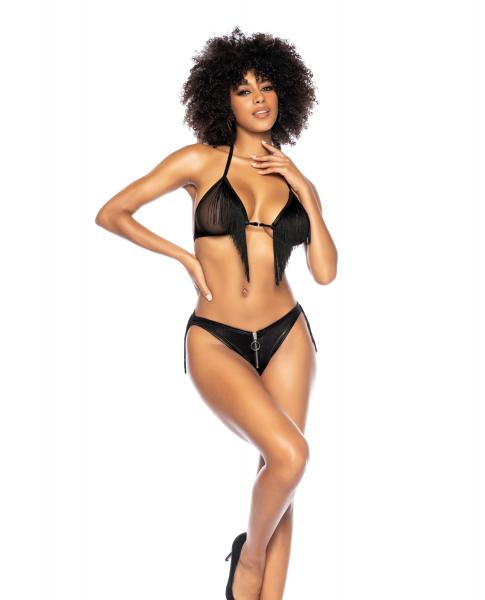 Fringe Halter Top & Open Back Bottom W/front Zipper Black S/m Sex Toy Product