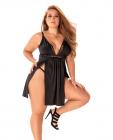 Stretch Babydoll W/lace & G-string Black 2x/3x Sex Toy Product