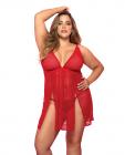Mesh Printed Babydoll W/g-string Red 2x/3x Sex Toy Product