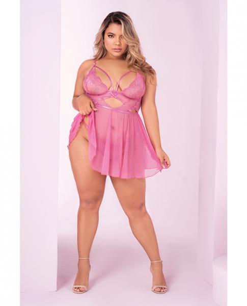 Floral Lace Peek A Boo Babydoll & G-string Sunset Pink 3x/4x Sex Toy Product